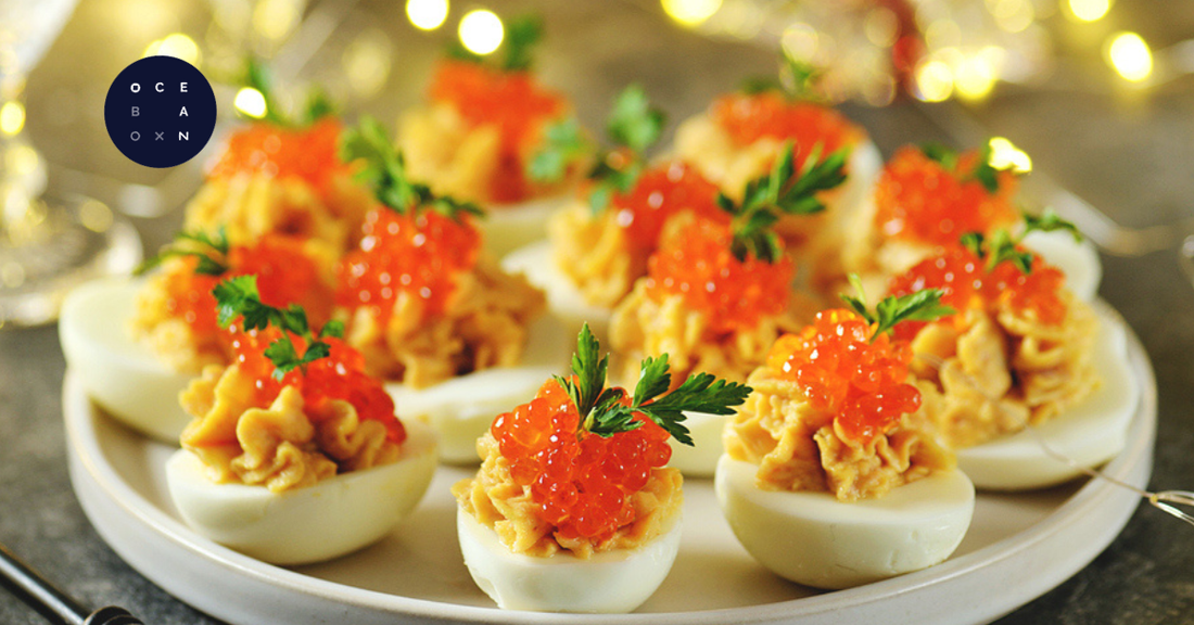 Deviled Eggs with Salmon Roe Caviar