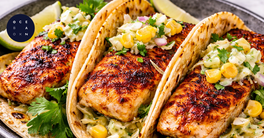Blackened Mahi Mahi Tacos with Charred Corn Slaw