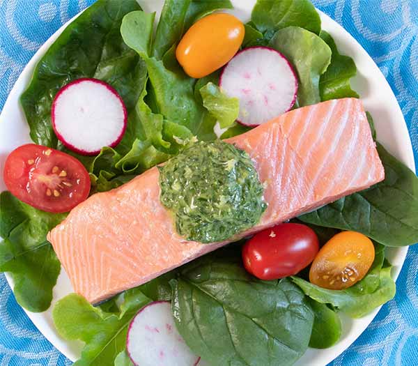 Easy Poached Salmon with Lemony Herb Pesto